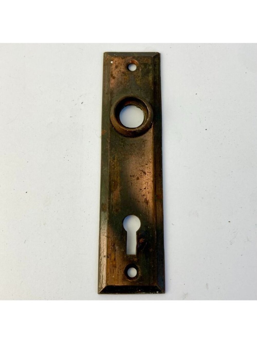 Antique Art Deco Door Knob Backplate Copper Flash Skeleton Key Hole 5" Vintage